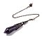 Natural Amethyst Pointed Dowsing Pendulum Big Pendants, Lead Free & Cadmium Free, with Red Copper Tone Brass Findings, Hexagonal Cone, 265mm, Hole: 2mm