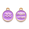 Alloy Enamel Pendants, Cadmium Free & Lead Free, Flat Round with Constellation, Light Gold, Medium Purple, Aquarius, 15x12x2mm, Hole: 1.5mm