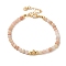 4mm Round Natural Pink Opal Beaded Bracelets, Flower Brass Bracelets for Women, Real 14K Gold Plated, 7-3/8 inch(18.7cm)