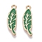 Rack Plating Alloy Enamel Pendants, Golden, Leaf Charm, Green, 21.5x6x1.5mm, Hole: 1.6mm