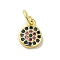 Brass Micro Pave Cubic Zirconia Charms, Real 18K Gold Plated, Flat Round Charms, Colorful, 9x7x2mm, Hole: 3mm