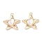 Brass Pendants, with Shell, Star Charm, Real 18K Gold Plated, 19x17x3mm, Hole: 1.6mm