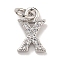 Initial Letter Brass with Cubic Zirconia Charms, Platinum, Long-Lasting Plated, Lead Free & Cadmium Free, Letter X, 10.5x7x1.5mm, ring: 5x1mm, inner diameter: 3mm