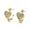 Natural Aquamarine Heart Stud Earrings, with Ion Plating(IP) Golden Plated Brass Findings, 925 Sterling Silver Pin, 20.5x12mm