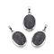 Natural Lava Rock Pendants, with Brass Findings, Oval, Platinum, 25~26x17~17.5x8~9mm, Hole: 8x5mm