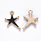 Alloy Enamel Pendants, Star, Light Gold, Black, 21x15x2mm, Hole: 2mm