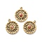 304 Stainless Steel Pave Natural Rhodonite Sun Charms, Real 14K Gold Plated, 14.5x12x3mm, Hole: 1.4mm