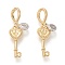 Brass Pendants, Long-Lasting Plated, Heart Key with Lock, Real 18K Gold Plated, 28mm, Hole: 4.5x6mm