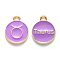 Alloy Enamel Pendants, Cadmium Free & Lead Free, Flat Round with Constellation, Light Gold, Medium Purple, Taurus, 15x12x2mm, Hole: 1.5mm