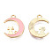 Alloy Enamel Kitten Pendants, Light Gold, Crescent Moon with Cat Shape, Pink, 20.5x16x2mm, Hole: 1.8mm