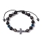 Natural Lava Rock Braided Bead Bracelets for Women Men, with Evil Eye Beads, Cross, Inner Diameter: 1-7/8~3-3/8 inch(4.7~8.5cm)