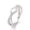 Crystal Rhinestone Wave Finger Ring, 304 Stainless Steel Jewelry for Women, Stainless Steel Color, US Size 7(17.3mm)