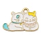 Zinc Alloy Pendants, Light Gold, Cat Charm, White, 17x26x1.5mm, Hole: 2.2mm