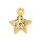 Starfish Rack Plating Brass Micro Pave Clear Cubic Zirconia Charms, Long-Lasting Plated, Cadmium Free & Lead Free, Real 18K Gold Plated, 10.5x8.5x2mm, Hole: 1.2mm