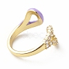 Cubic Zirconia Double Teardrop Cuff Ring with Enamel RJEW-A003-05G-2