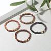 Natural Wood Round Beaded Stretch Bracelet with Synthetic Hematite for Men Women BJEW-JB07549-2