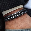 2Pcs 2 Style Natural Lava Rock & Frosted Black Agate Stretch Bracelets Set TH1702-1-1