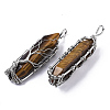 Natural Tiger Eye Big Wire Wrapped Pointed Pendants G-T133-P02B-2