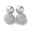 Rack Plating Brass Micro Pave Clear Cubic Zirconia Round Ball Stud Earring EJEW-H099-09P-1