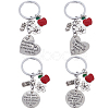 Gorgecraft 4Pcs 4 Style Teachers' Day Flat Round & Heart with Word Keychain KEYC-GF0001-10-1