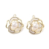 Natural Pearl Flower Stud Earrings with Shell EJEW-P256-61G-1