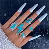 5Pcs 5 Style Synthetic Turquoise Finger Ring Sets for Women PW-WG14783-04-1