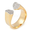 Heart Brass Micro Pave Clear Cubic Zirconia Open Cuff Ring for Women X-RJEW-Q819-20G-1