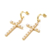 ABS Imitation Pearl Cross Dangle Stud Earrings EJEW-K248-18G-1
