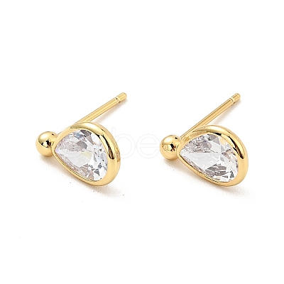 Clear Cubic Zirconia Teardrop Stud Earrings X-EJEW-G297-23G-1