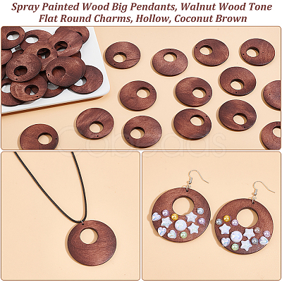 PandaHall Elit 30Pcs Spray Painted Wood Big Pendants WOOD-PH0002-37-1