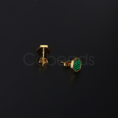 Natural Malachite Hexagon Stud Earrings HM7952-1