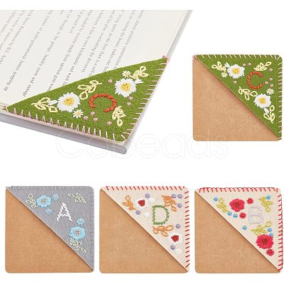 Olycraft 4Pcs 4 Style Felt & Kraft Paper Embroidery Corner Bookmarks FIND-OC0002-34-1