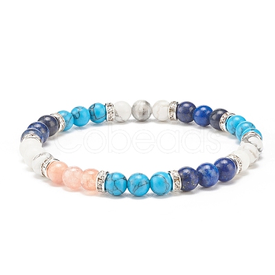 Natural & Synthetic Mixed Gemstone Round Beaded Stretch Bracelet for Women  BJEW-JB08336-1