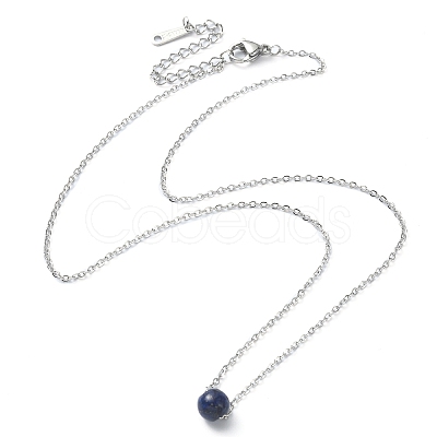 Natural Lapis Lazuli Round Bead Pendant Necklaces NJEW-JN04551-03-1