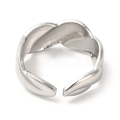 Non-Tarnish 304 Stainless Steel Twist Rope Shape Open Cuff Ring for Women RJEW-E063-06P-1