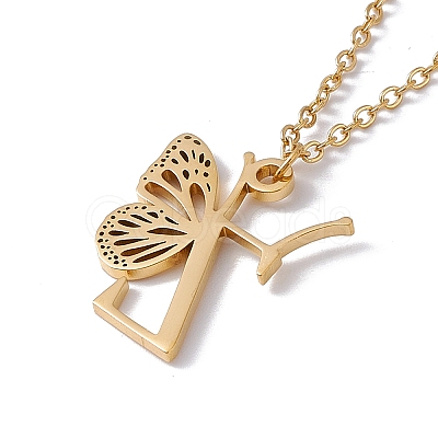 Initial Letter with Butterfly Pendant Necklace NJEW-C026-01G-Z-1