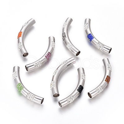 304 Stainless Steel Polymer Clay Rhinestone Curved Tube Links connectors STAS-E477-20-1