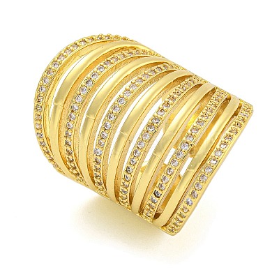 Brass Micro Pave Clear Cubic Zirconia Cuff Finger Rings RJEW-B069-05G-1