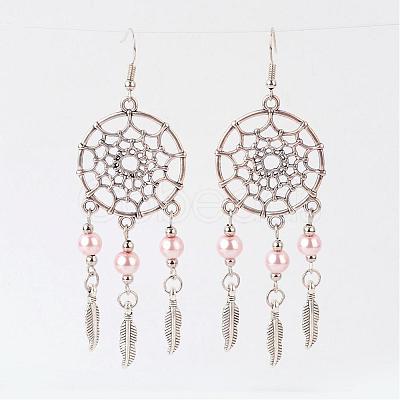 Alloy Glass Pearl Dangle Earrings EJEW-JE02097-1