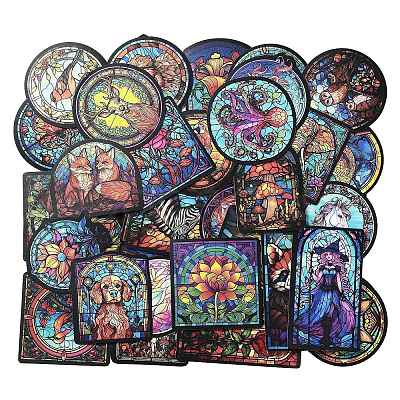 50Pcs Glass Painting Theme PVC Self Adhesive Stickers STIC-G001-03-1