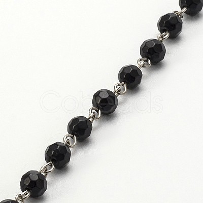 Handmade Faceted Round Glass Beads Chains for Necklaces Bracelets Making AJEW-JB00084-02-1