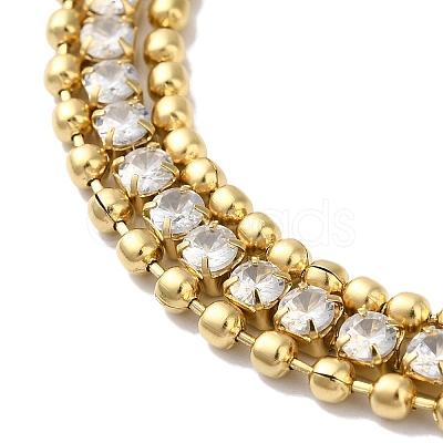 304 Stainless Steel Pave Crystal Rhinestone Multi-Strand Ball Chain Bracelets for Women BJEW-I315-05G-1