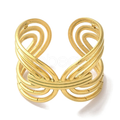 PVD Vacuum Plating 201 Stainless Steel Oval Knot Open Cuff Rings for Women RJEW-C092-08G-1