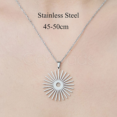 Non-Tarnish 201 Stainless Steel Sun Pendant Necklace NJEW-OY002-11-1