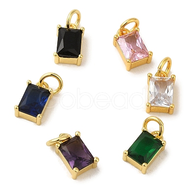 Rectangle Brass Glass Charms KK-R162-066G-1