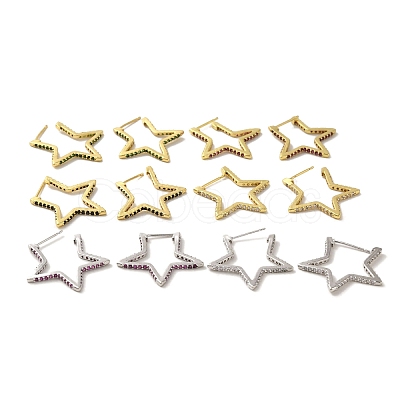 Star Brass Stud Earrings EJEW-R162-03-1