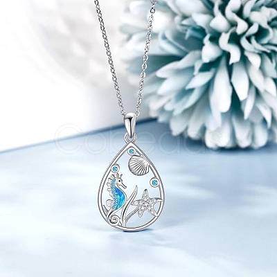 Ocean Theme Alloy Rhinestone Pendant Necklaces PW-WG91F25-01-1