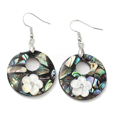 Natural Paua Shell & White Shell Flower Dangle Earrings EJEW-E289-01P-02-1