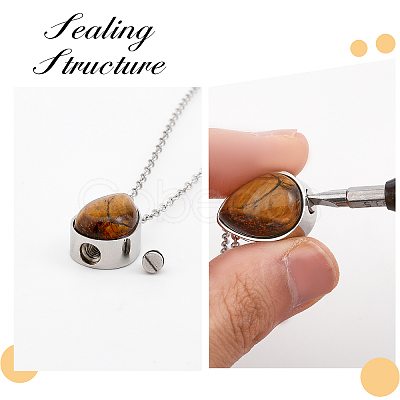 CHGCRAFT Natural Tiger Eye Teardrop Urn Ashes Pendant Necklace NJEW-CA0003-09B-1