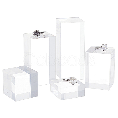 FINGERINSPIRE 5Pcs 5 Styles Square Transparent Acrylic Jewelry Display Pedestals ODIS-FG0001-65-1